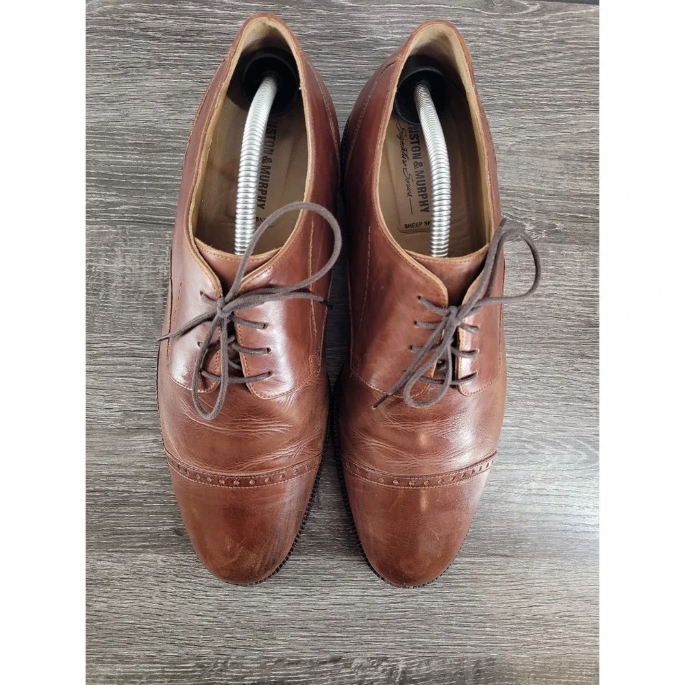 Johnston & Murphy Signature Series Cap Toe Derby Shoes Men's 10 M Brown Leather